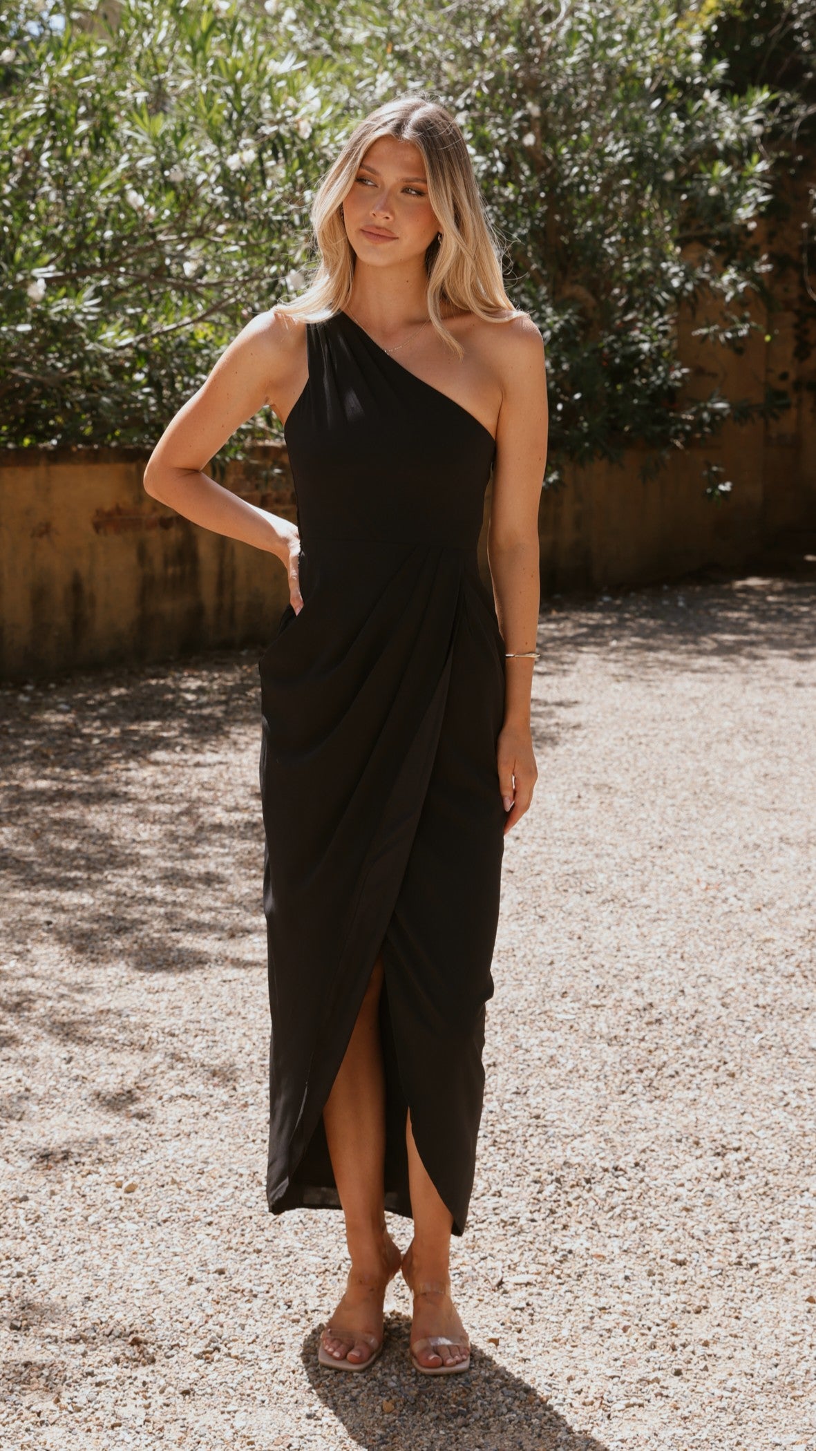 Clara One Shoulder Maxi Dress - Black - Billy J