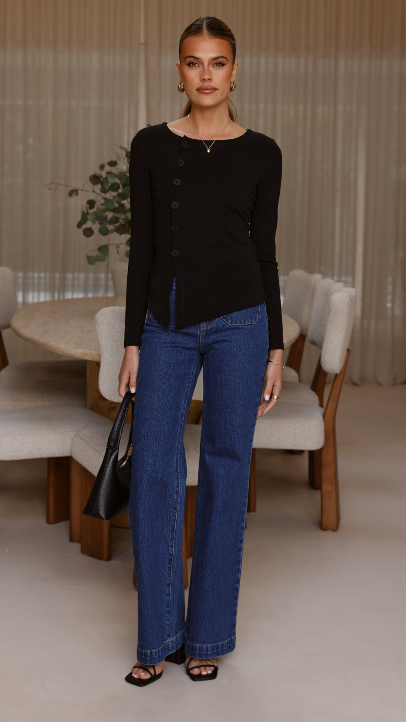 Addison Long Sleeve Top - Black - Billy J