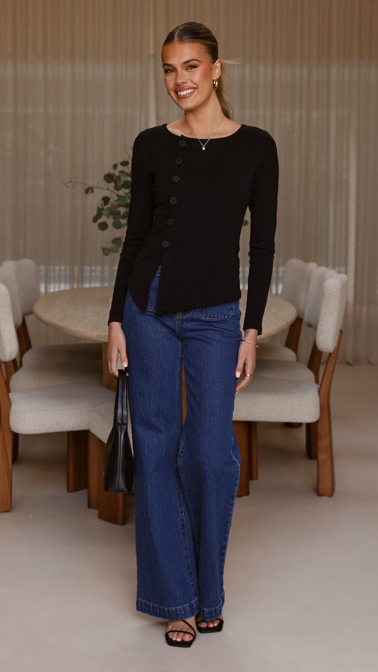 Addison Long Sleeve Top - Black - Billy J