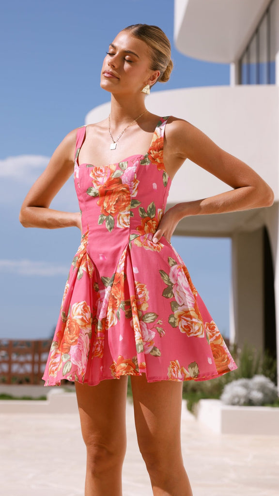 Oksana Mini Dress - Pink Floral - Billy J