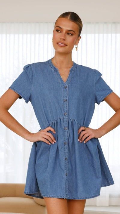 Load image into Gallery viewer, Juliani Mini Dress - Blue Denim - Billy J
