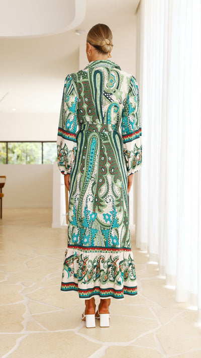 Load image into Gallery viewer, Elora Maxi Dress - Green Print - Billy J
