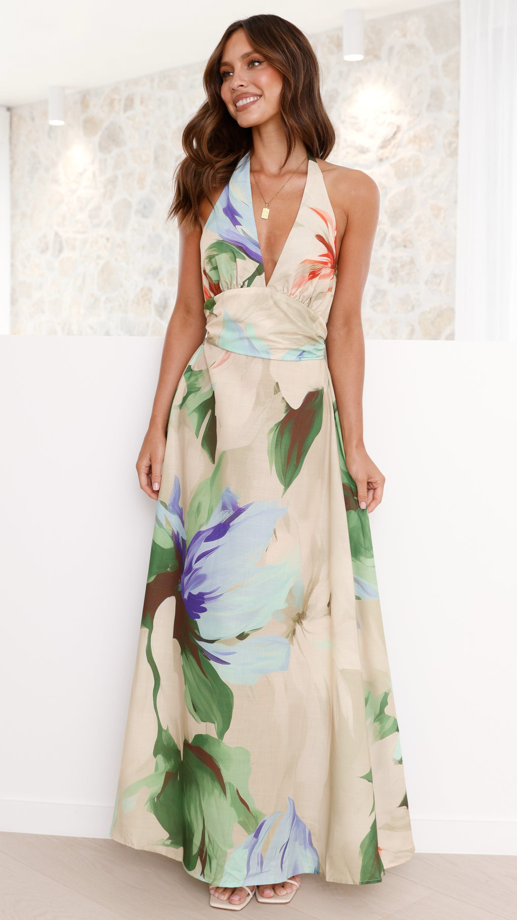 Saffron Maxi Dress - Beige Floral
