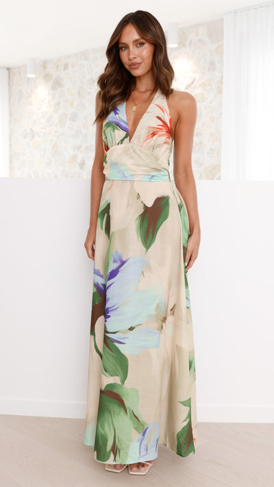 Load image into Gallery viewer, Saffron Maxi Dress - Beige Floral
