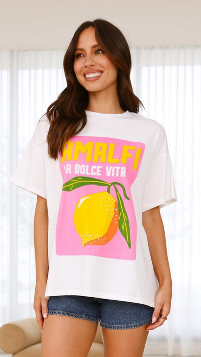 Load image into Gallery viewer, Amalfi Lemon Tee - White/Pink - Billy J
