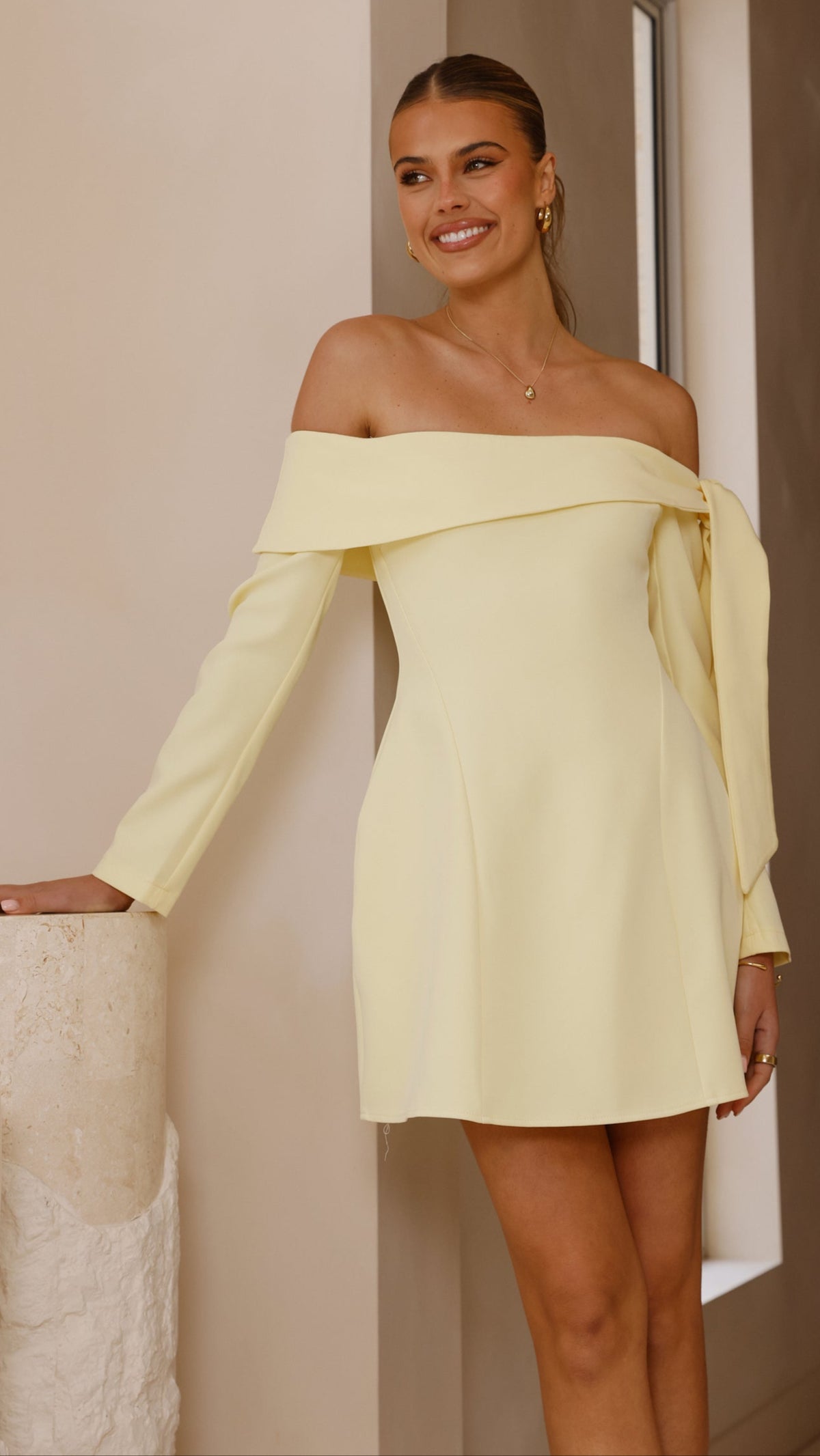 Halen Long Sleeve Mini Dress - Lemon - Billy J