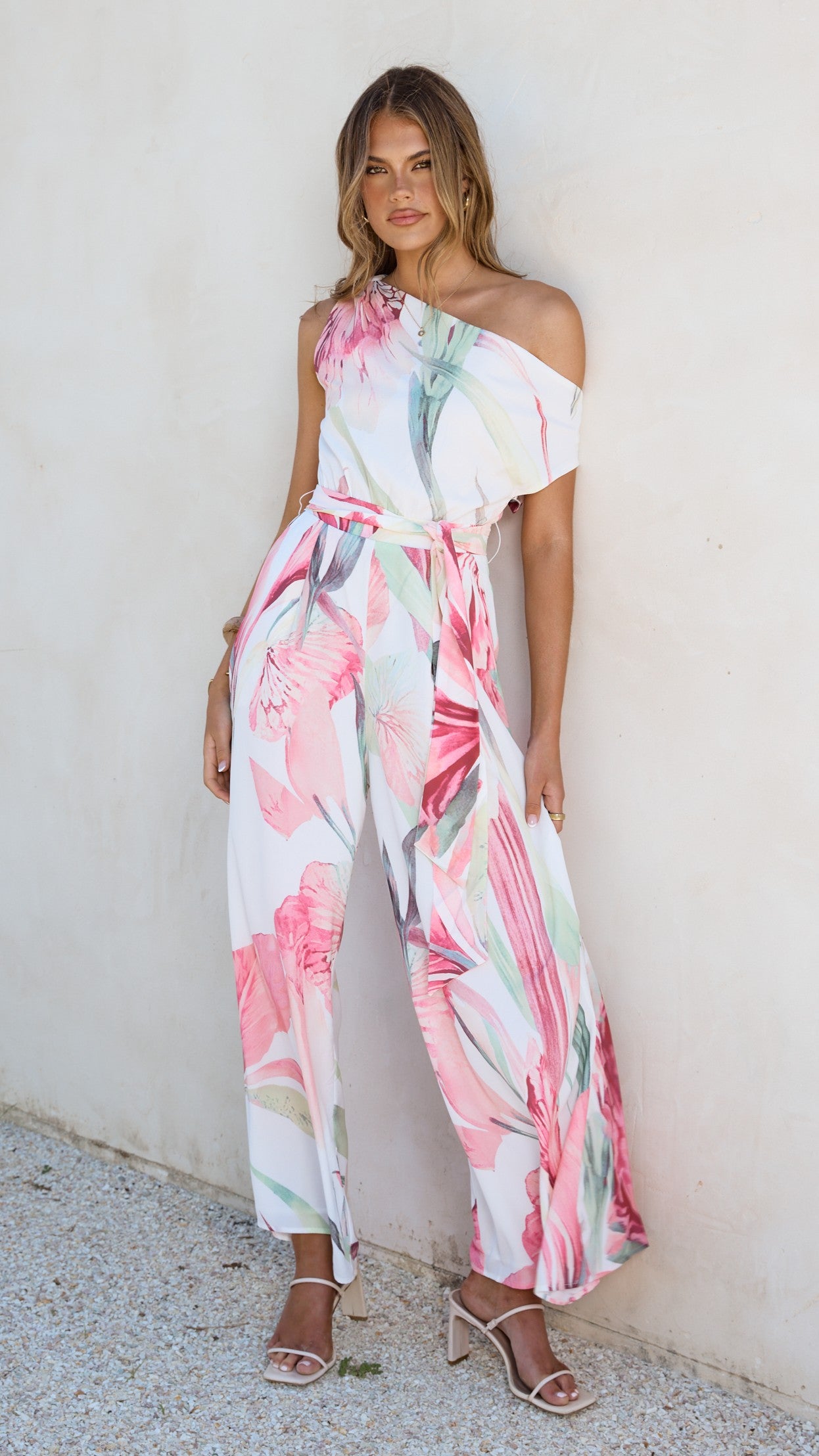 Oasis One Shoulder Jumpsuit - Pink Floral - Billy J