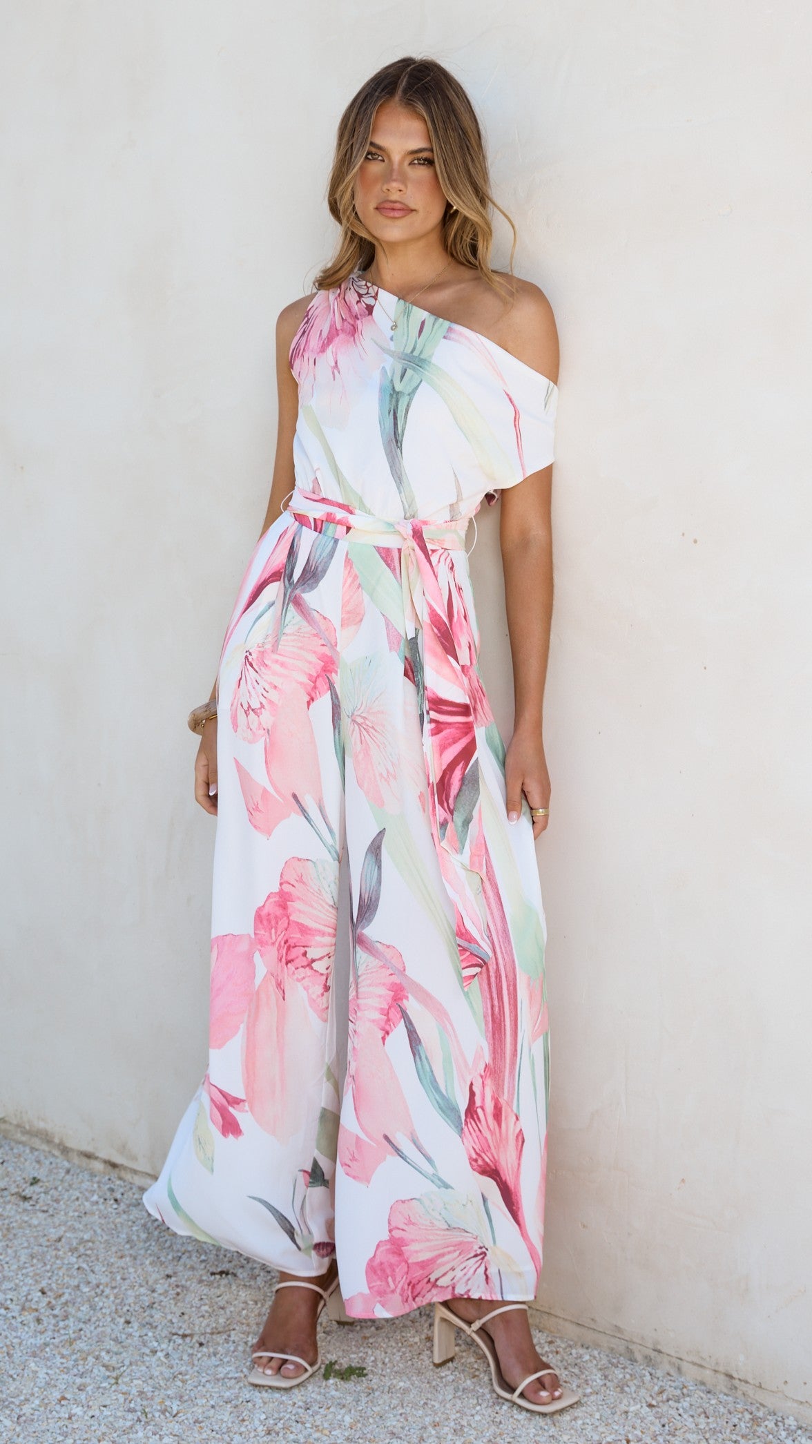 Oasis One Shoulder Jumpsuit - Pink Floral - Billy J