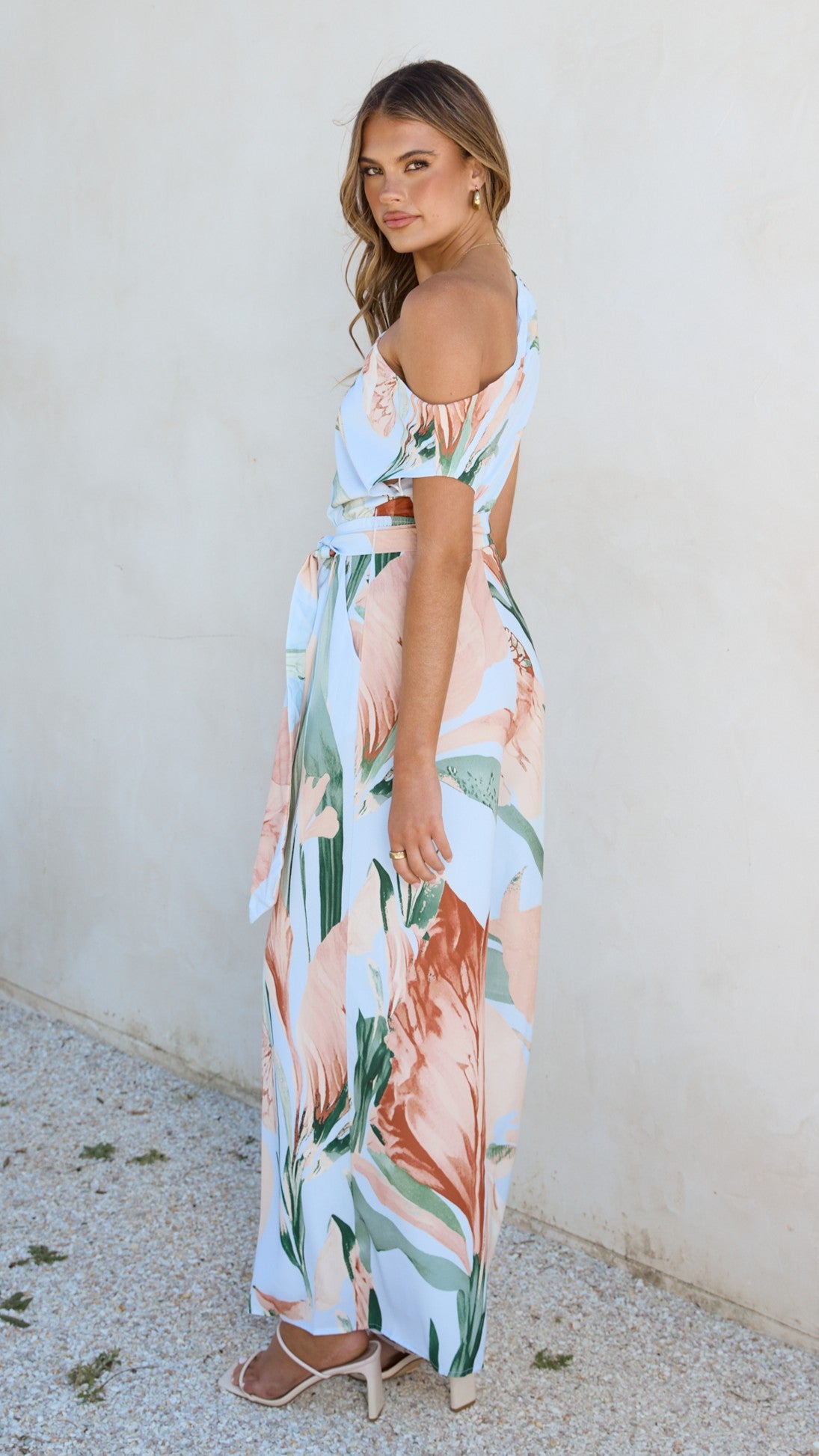 Oasis One Shoulder Jumpsuit - Blue/Peach Floral - Billy J