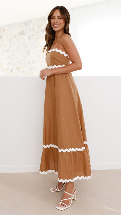 Load image into Gallery viewer, Brodey Midi Dress - Tan/White
