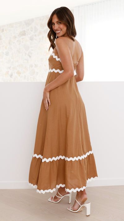 Load image into Gallery viewer, Brodey Midi Dress - Tan/White
