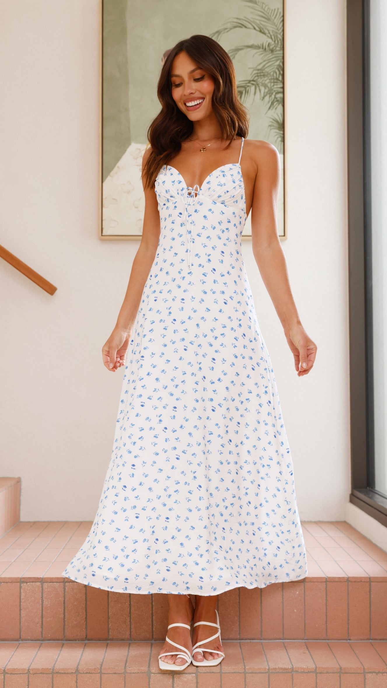 Coco Maxi Dress - White/ Blue Floral - Billy J