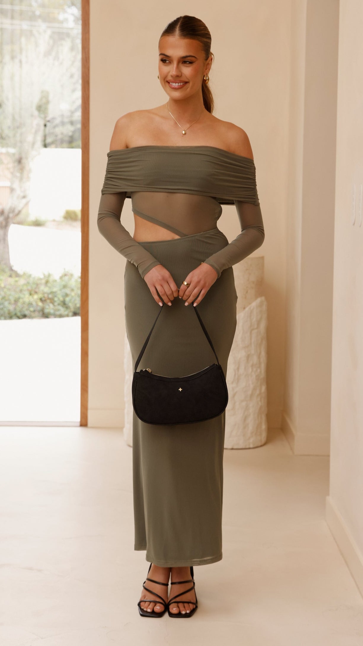 Blaire Off The Shoulder Maxi Dress - Olive - Billy J