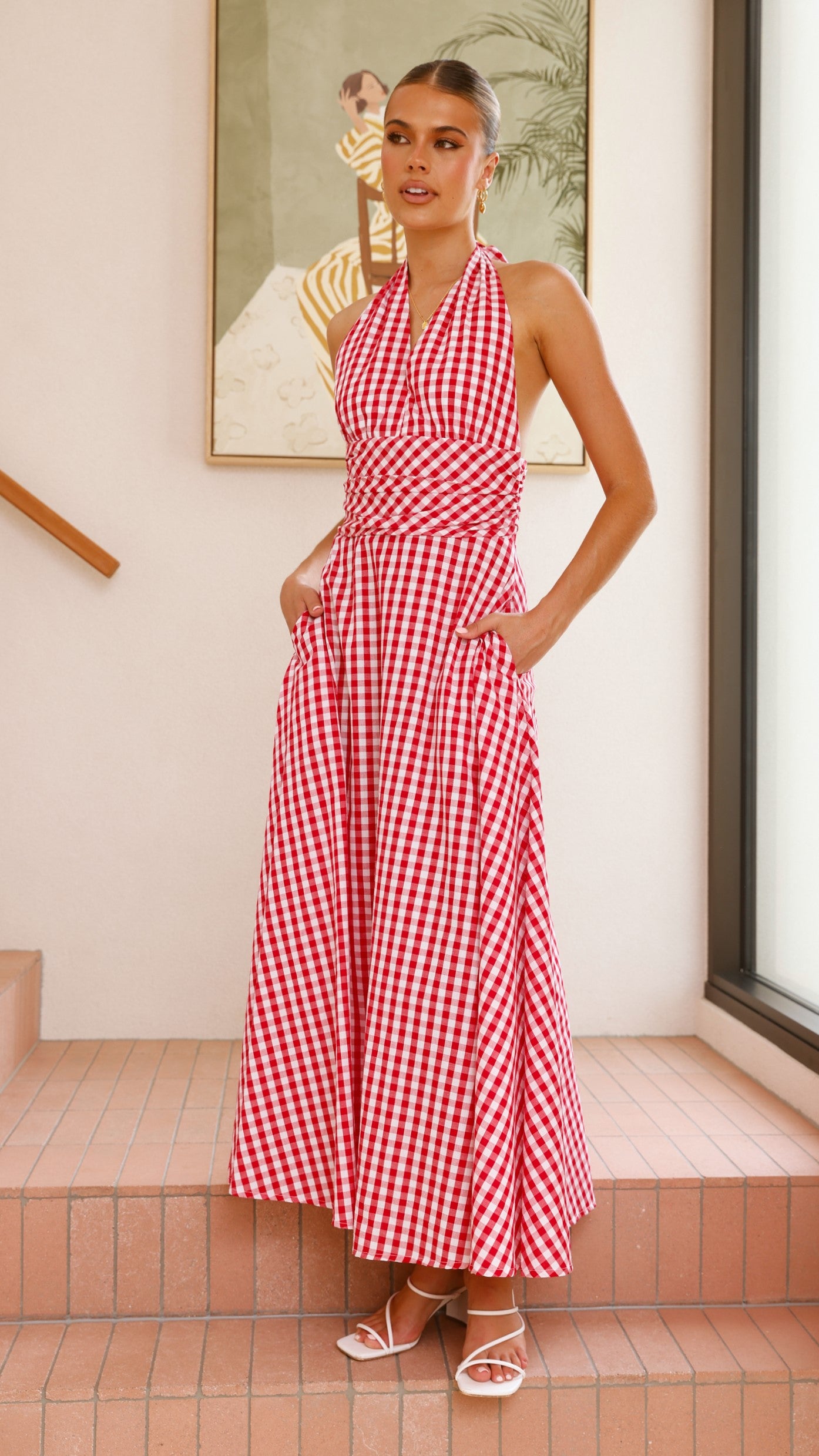 Brydie Halter Maxi Dress - Gingham Red - Billy J