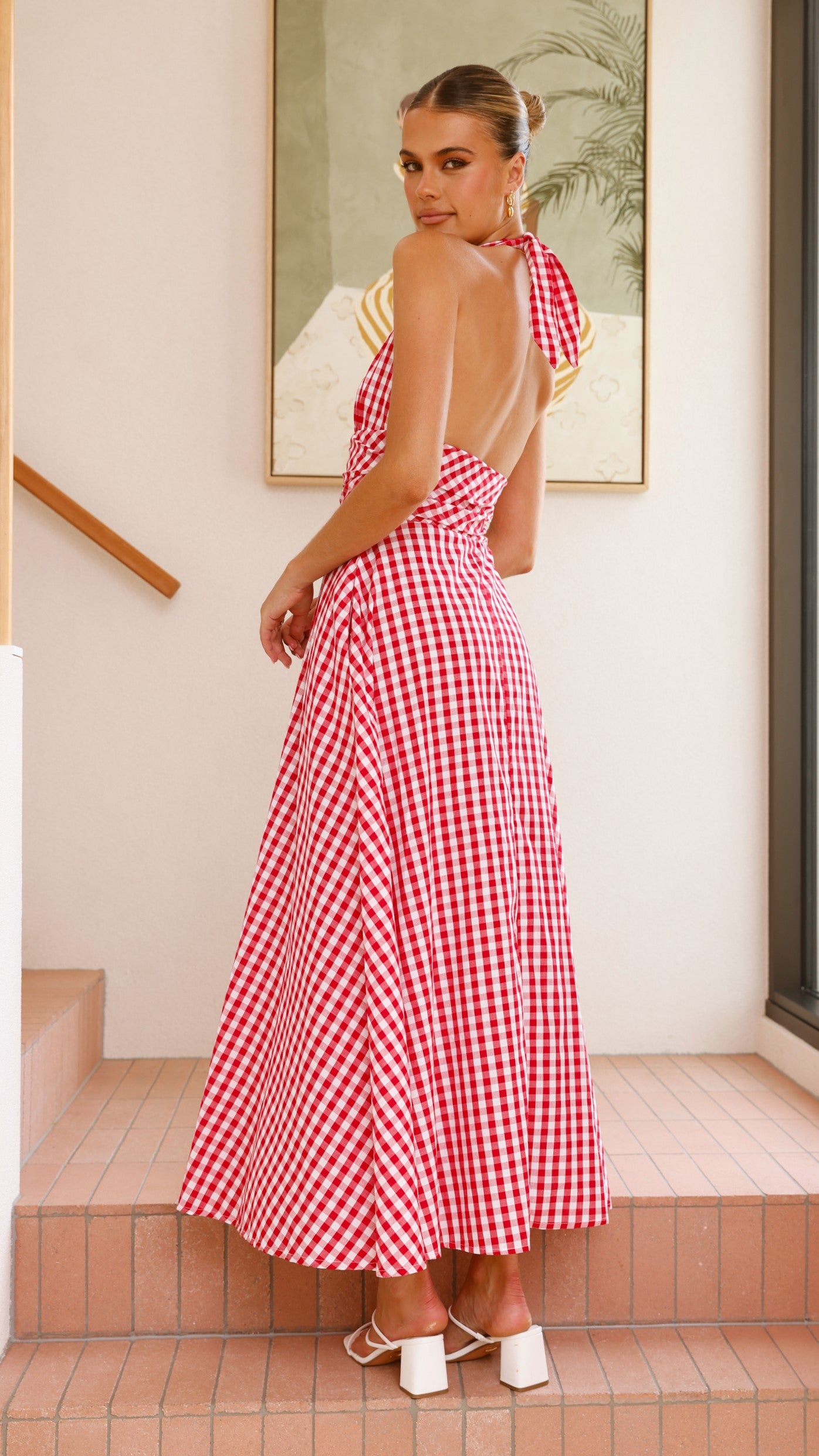 Brydie Halter Maxi Dress - Gingham Red - Billy J