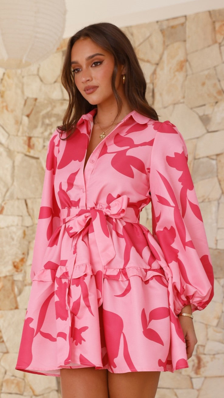 Vanessa Mini Dress - Pink Floral - Billy J