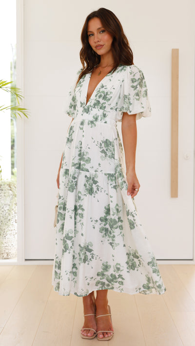 Load image into Gallery viewer, Erin Midi Dress - Green/White Floral

