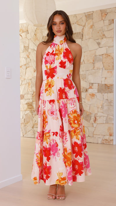 Load image into Gallery viewer, Najila Maxi Dress - Pink / Orange Floral - Billy J
