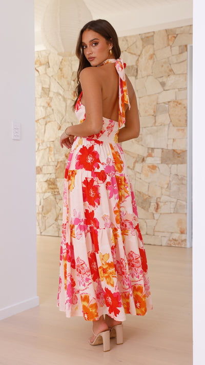 Load image into Gallery viewer, Najila Maxi Dress - Pink / Orange Floral - Billy J
