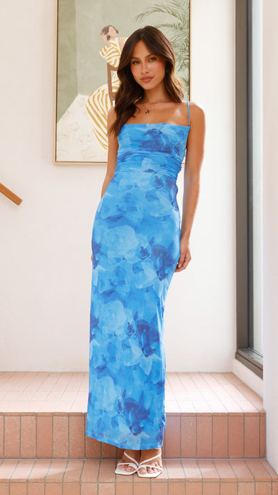 Load image into Gallery viewer, Ashley Maxi Dress - Dark Blue Floral - Billy J
