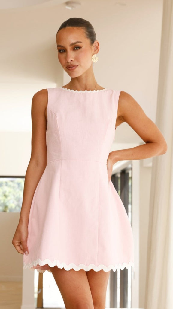 Aceline Mini Dress - Pink/White - Billy J