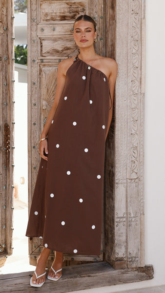 Nasira One Shoulder Maxi Dress - Chocolate / White Polka Dot - Buy Women's Maxi  Dresses