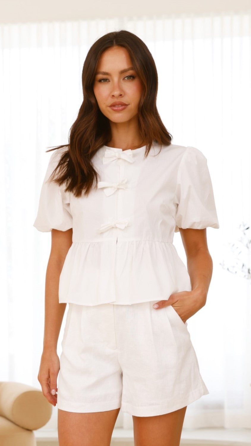 Tamaki Tie Front Top - White - Billy J