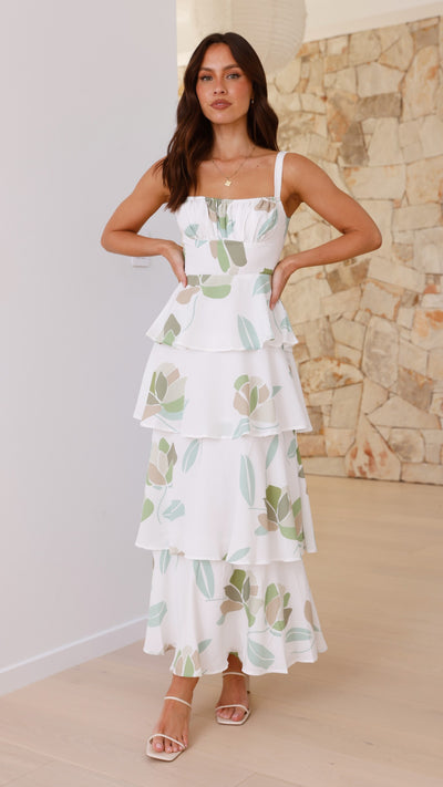 Load image into Gallery viewer, Odilia Maxi Dress - White/Green Floral - Billy J

