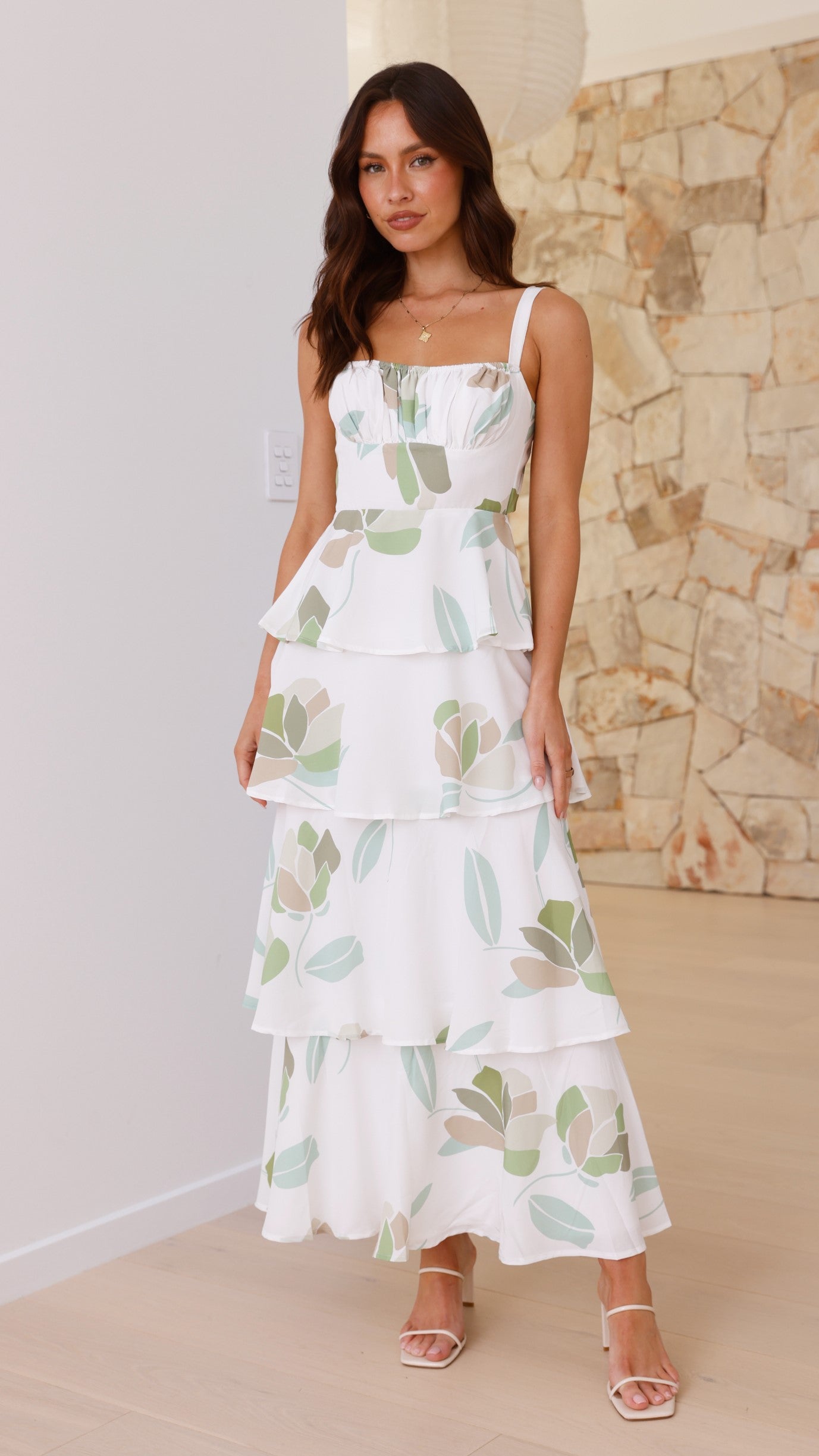 Odilia Maxi Dress - White/Green Floral - Billy J