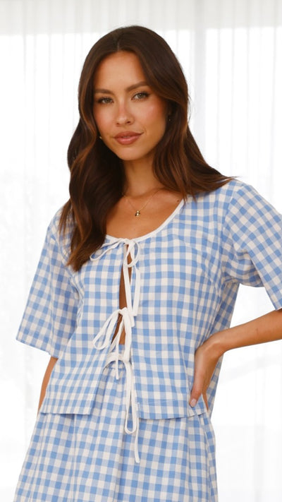 Load image into Gallery viewer, Madison Top - Blue/White Gingham - Billy J
