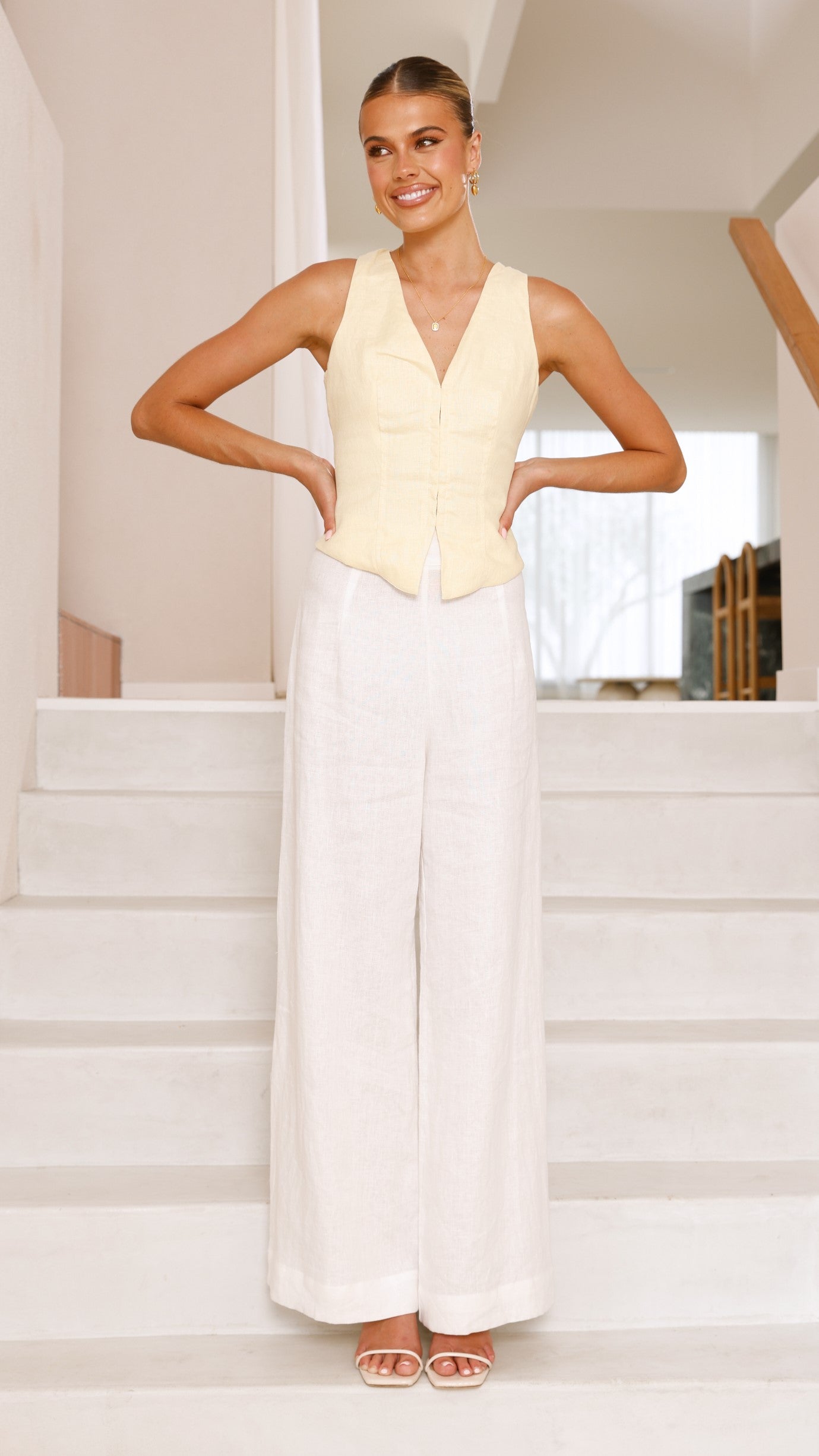 Brianne Linen Vest - Yellow - Billy J