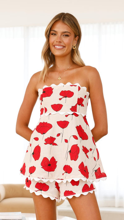 Load image into Gallery viewer, Poppy Playsuit - Red/Beige - Billy J
