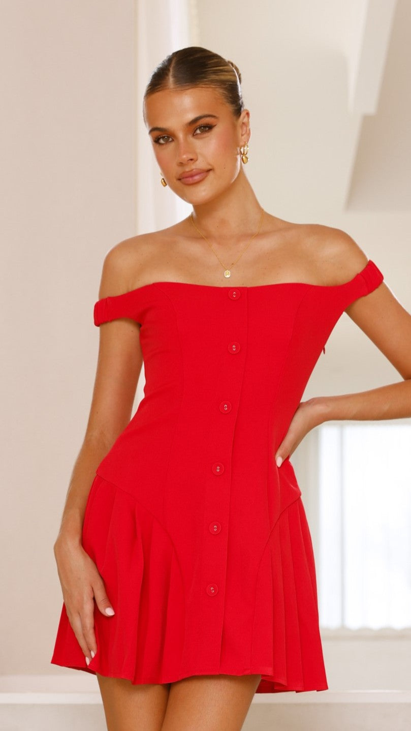 Variel Off Shoulder Mini Dress - Red - Billy J