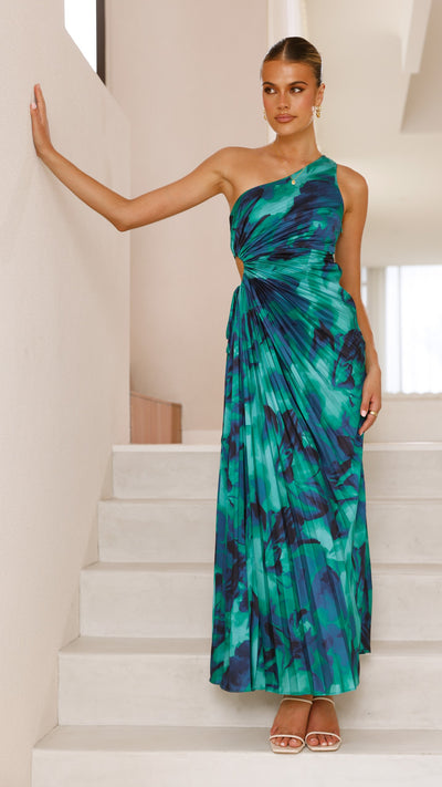 Load image into Gallery viewer, Laken Maxi Dress - Green Print - Billy J
