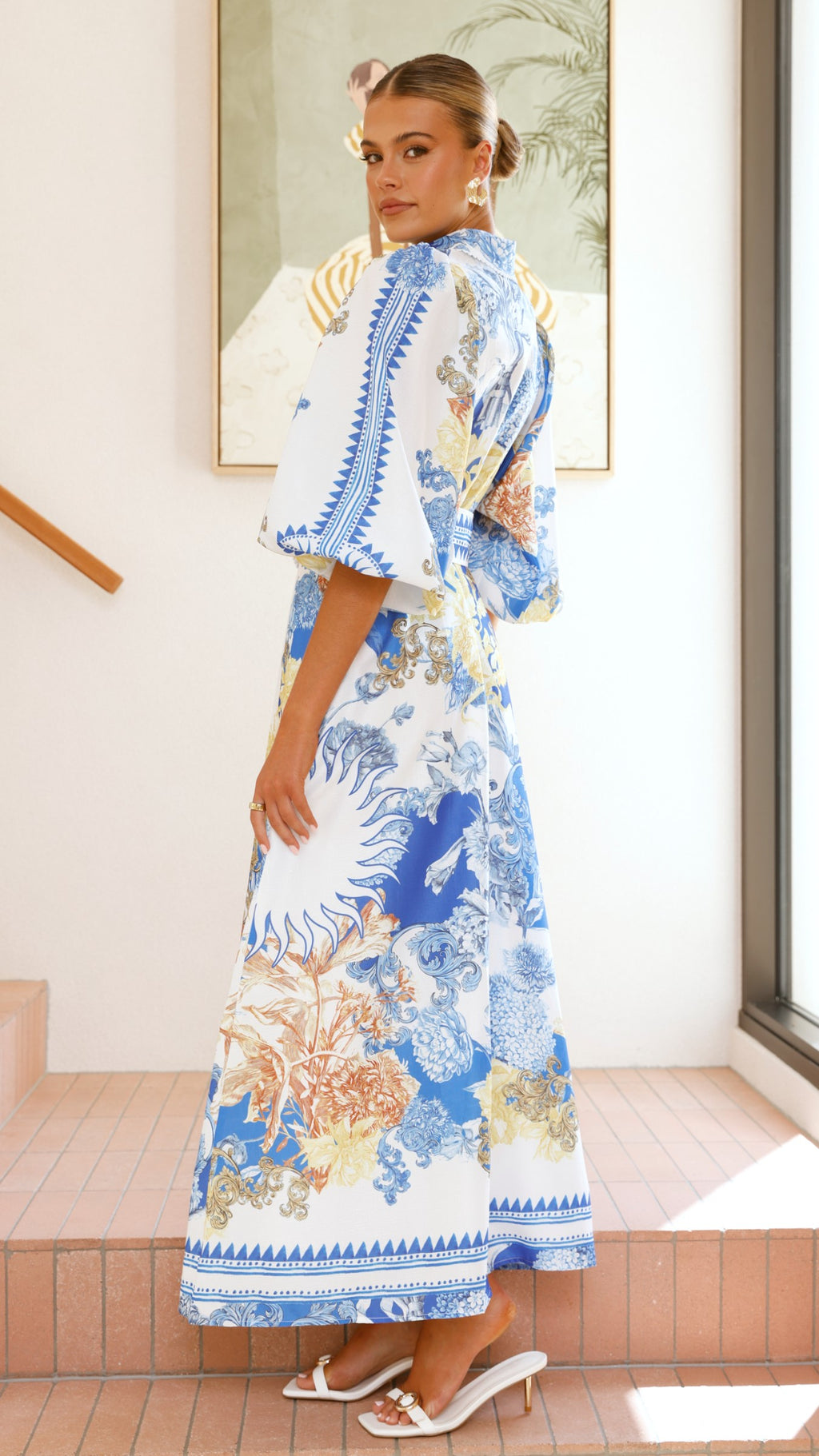 Arana Maxi Dress - Blue/White Print - Billy J