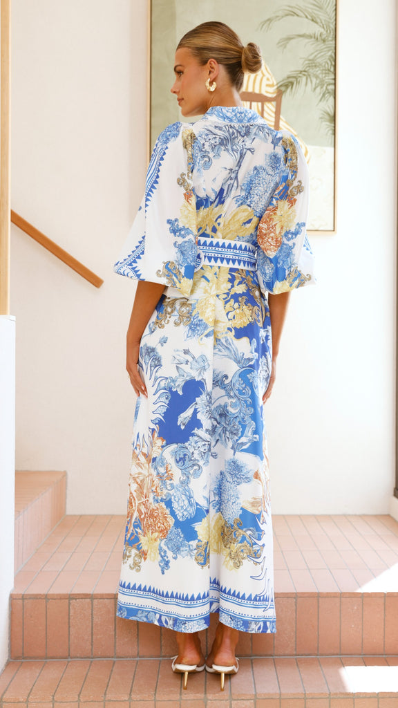 Arana Maxi Dress - Blue/White Print - Billy J