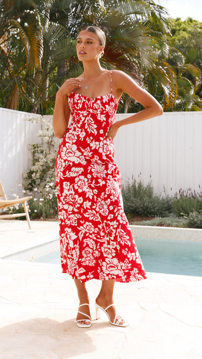 Load image into Gallery viewer, Margie Midi Dress - Red Floral - Billy J
