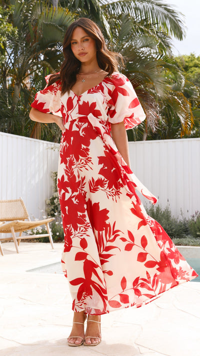 Load image into Gallery viewer, Nakula Maxi Dress - Red Floral - Billy J
