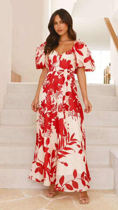 Load image into Gallery viewer, Nakula Maxi Dress - Red Floral - Billy J
