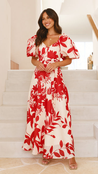 Load image into Gallery viewer, Nakula Maxi Dress - Red Floral - Billy J
