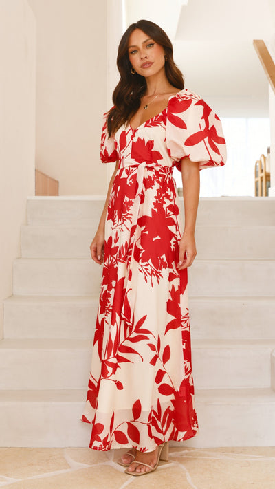 Load image into Gallery viewer, Nakula Maxi Dress - Red Floral - Billy J
