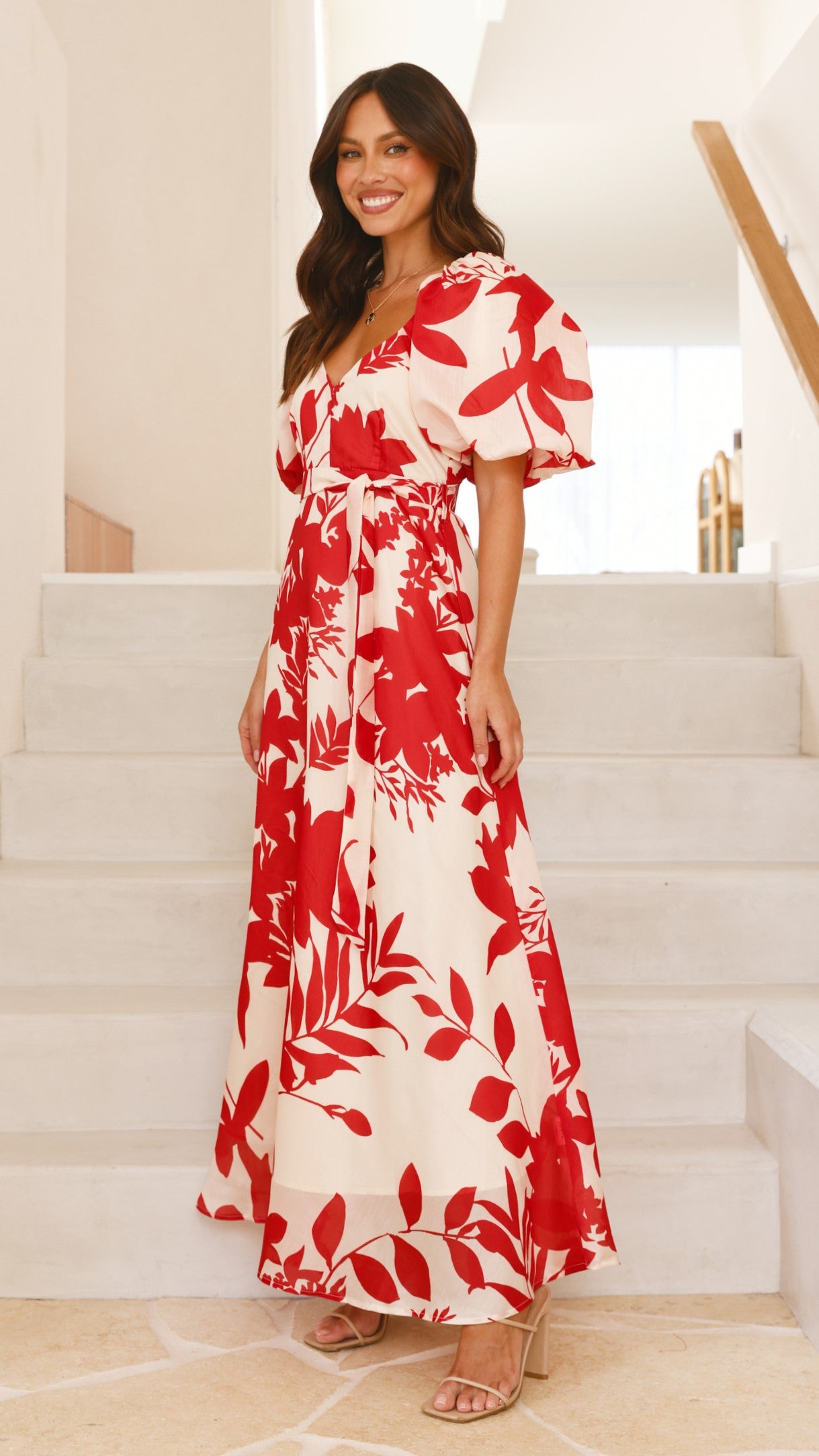 Floral maxi dress red hotsell