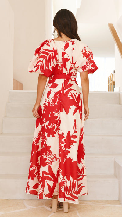 Load image into Gallery viewer, Nakula Maxi Dress - Red Floral - Billy J
