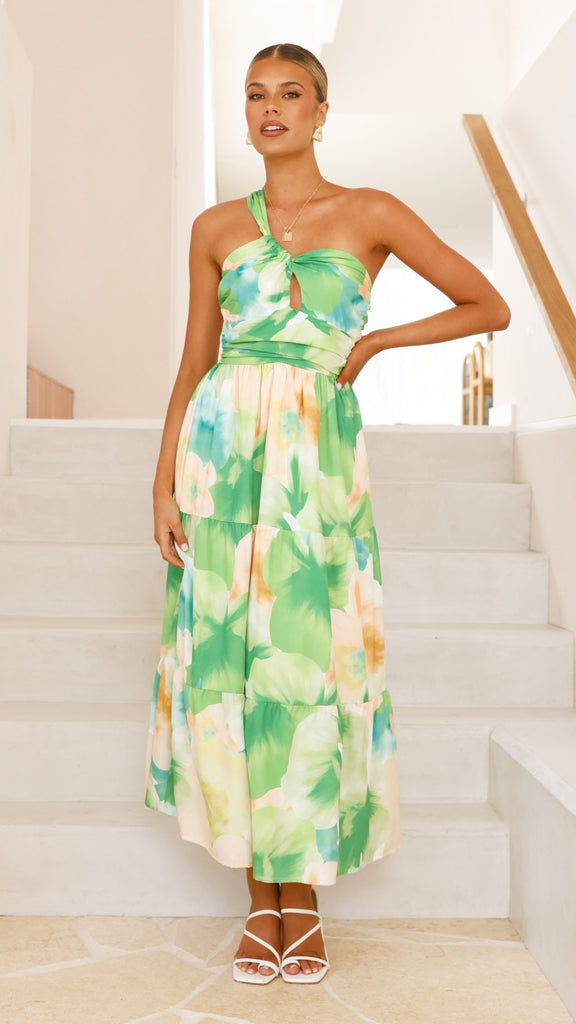 Nancy Maxi Dress - Green Floral - Billy J