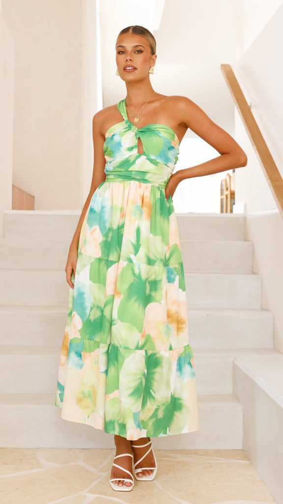 Nancy Maxi Dress - Green Floral - Billy J