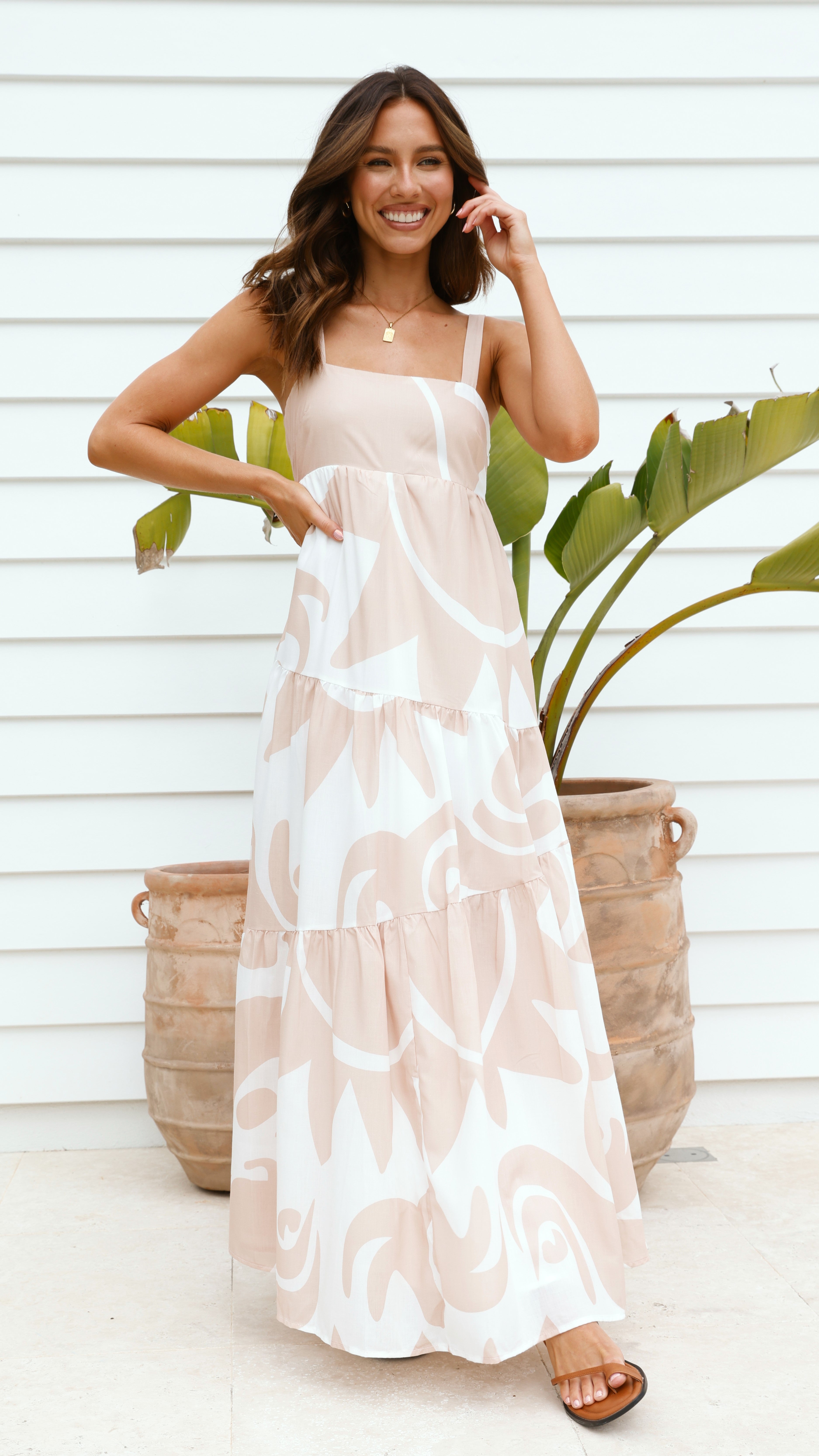 Cecile Maxi Dress -  Sand/White - Billy J
