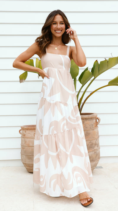 Load image into Gallery viewer, Cecile Maxi Dress -  Sand/White
