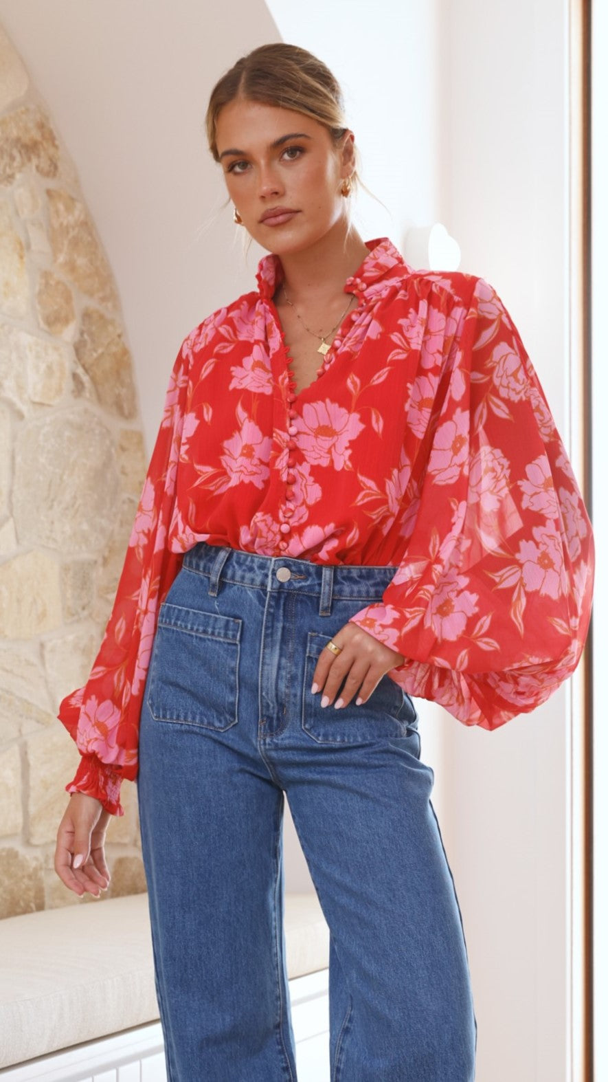 Bell Top - Red Print - Billy J