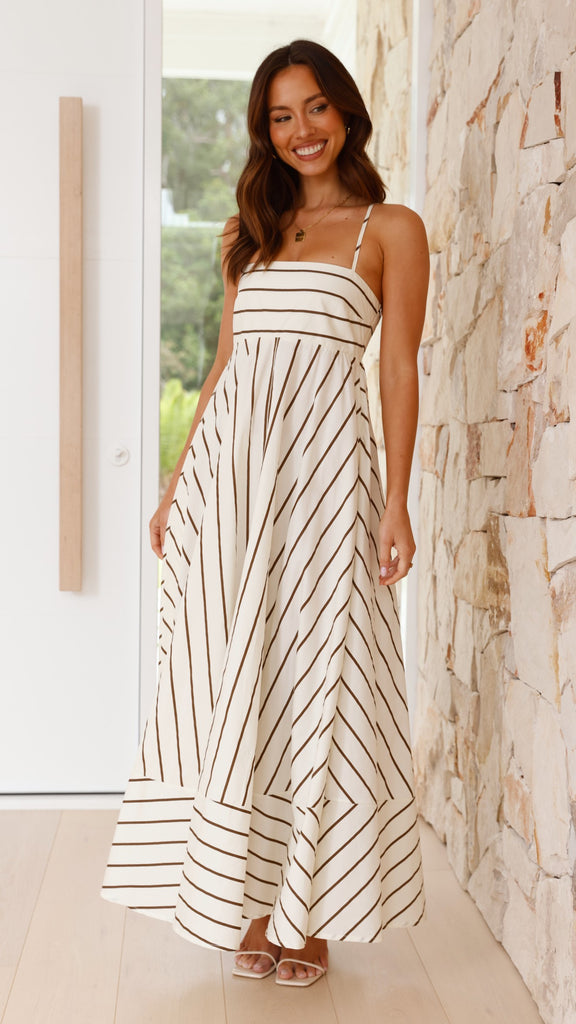 Kaethe Maxi Dress - Beige / Camel Stripe