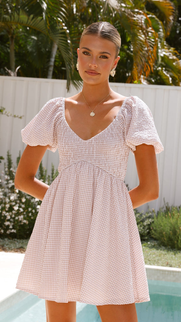 Sahirah Mini Dress - Beige / White Gingham - Billy J